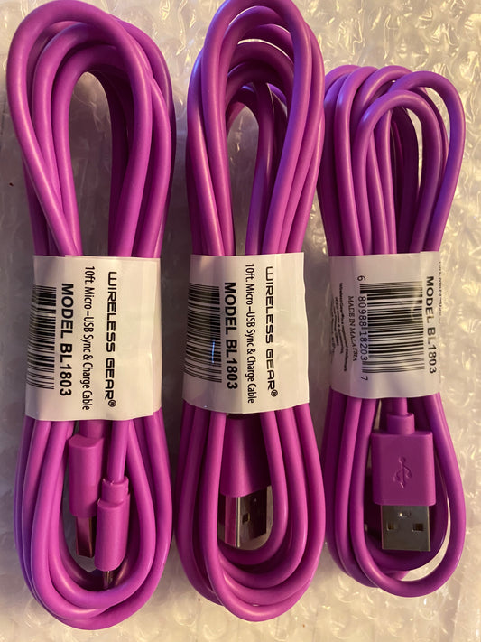 Wireless Gear 10" Feet Micro USB Charge Sync Cable Solid Colors