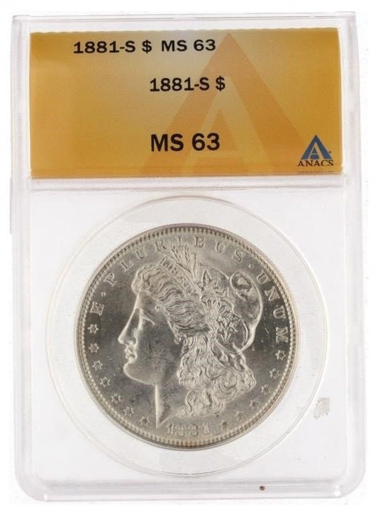 1881 San Francisco Morgan Silver Dollar ANACS MS63 MS 63 Edge Toning only