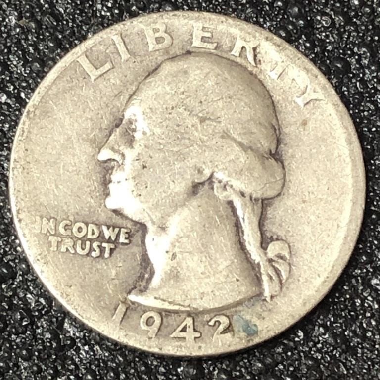 1942-S. Washington Quarter 90% Silver 10% Copper.