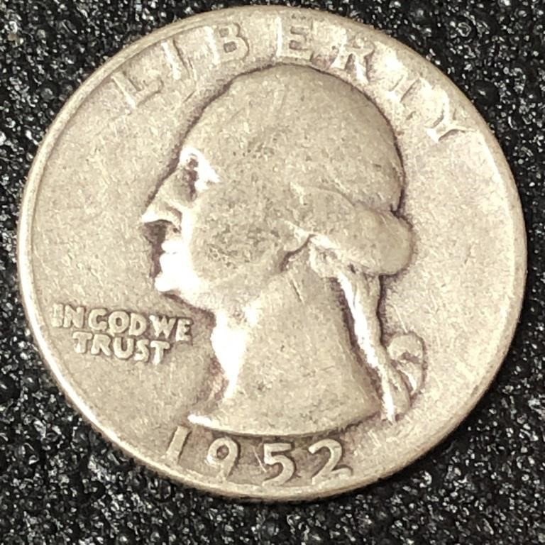 1952 Washington Quarter 90% Silver 10% Copper. No Mint Mark