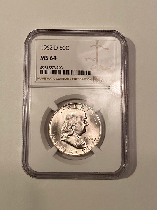MS64 1962-D Franklin Silver Half Dollar - Certified by NGC!