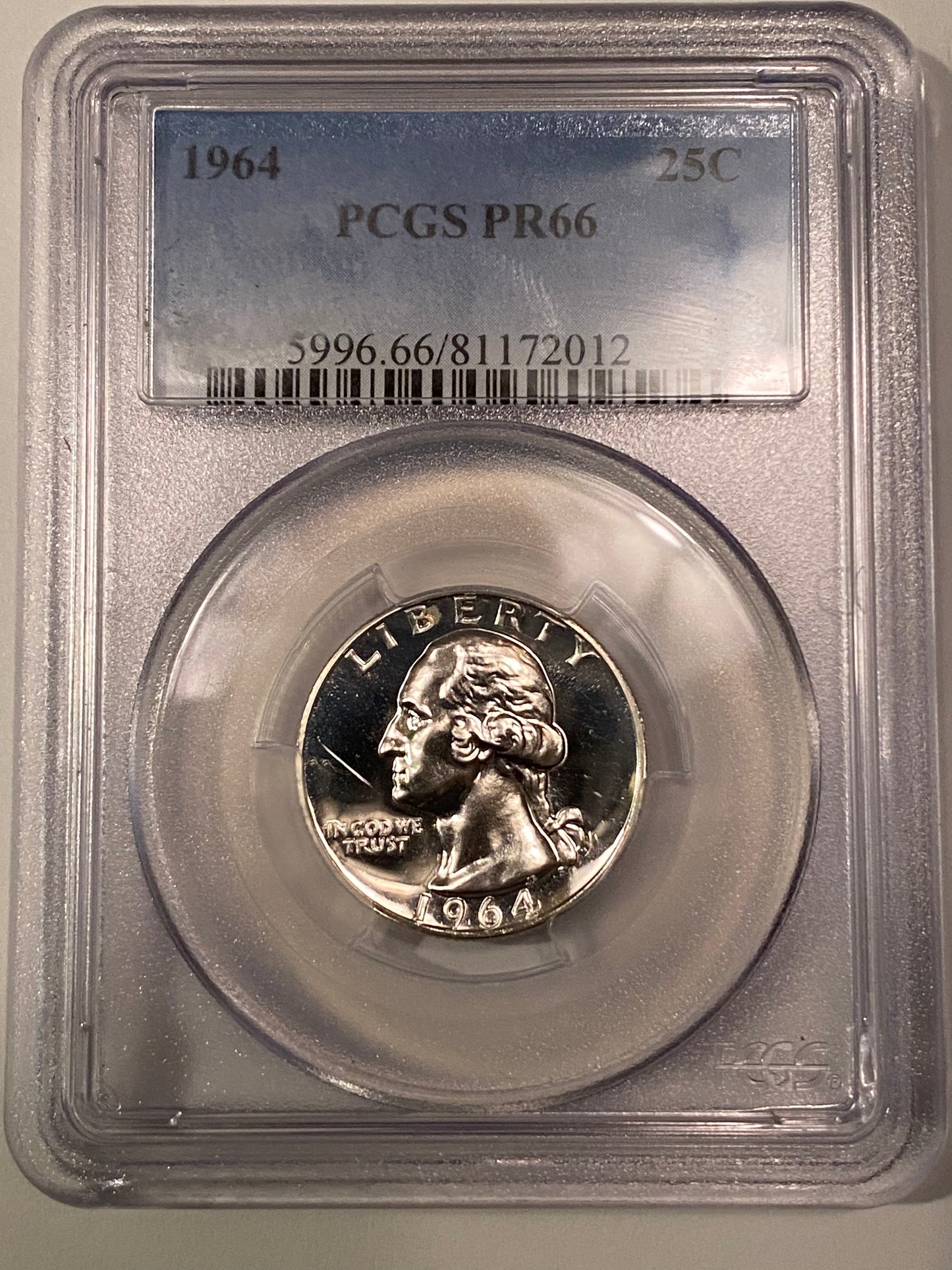 PR66 1964 25C Washington Silver Proof Quarter, PCGS Secure - Beautifully Toned