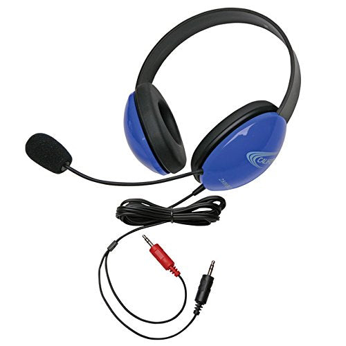 Califone Listening First 2800BL Over-Ear Stereo Headset with Gooseneck Microphone, Dual 3.5mm Plug, Blue, Each