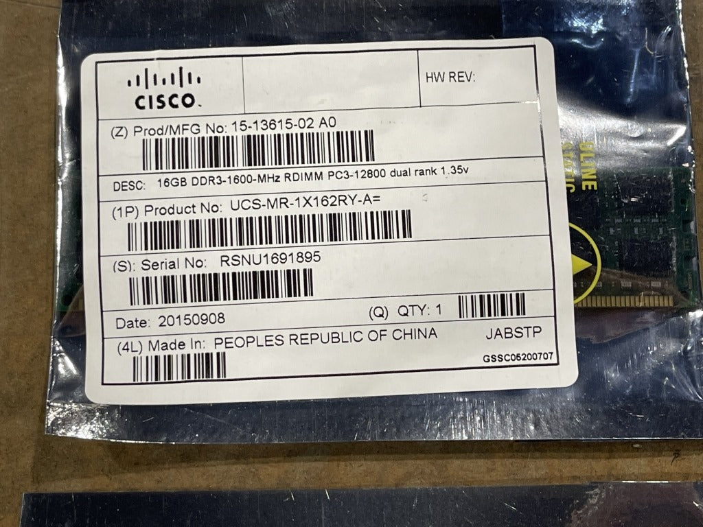 New Cisco UCS-MR-1X162RY-A 16GB DDR3 1600MHz PC3-12800 dual rank 1.35v RDIMM