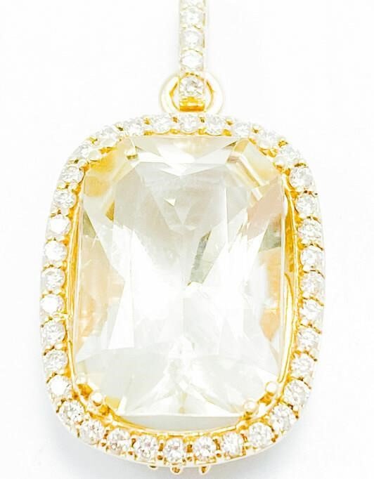 Beautiful 6.5Ct Citrine & .5Ct Natural Diamond 14k Gold Halo Pendant - Sophisticated