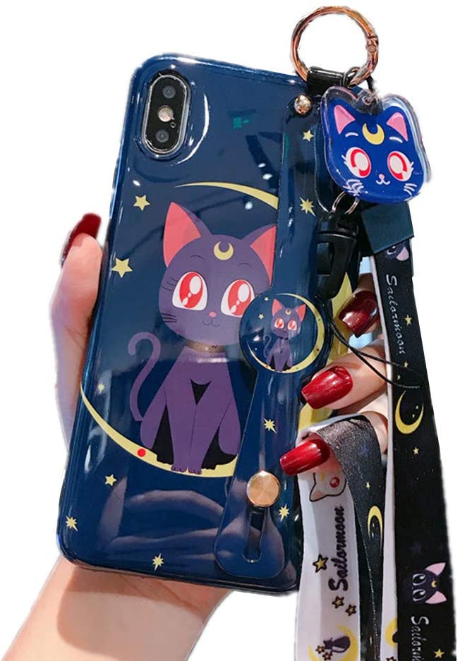 Arae Anime Sailor Moon Case with Lanyard Strap Silicone Soft Phone 7 Plus/8 Plus