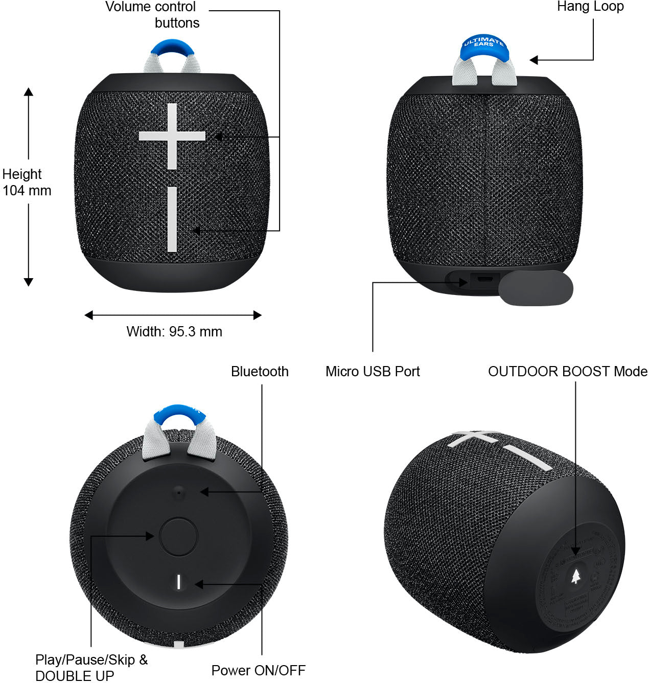 Ultimate Ears UE S-00163 Wonderboom Wireless Bluetooth Speaker (Black)  PreOwned