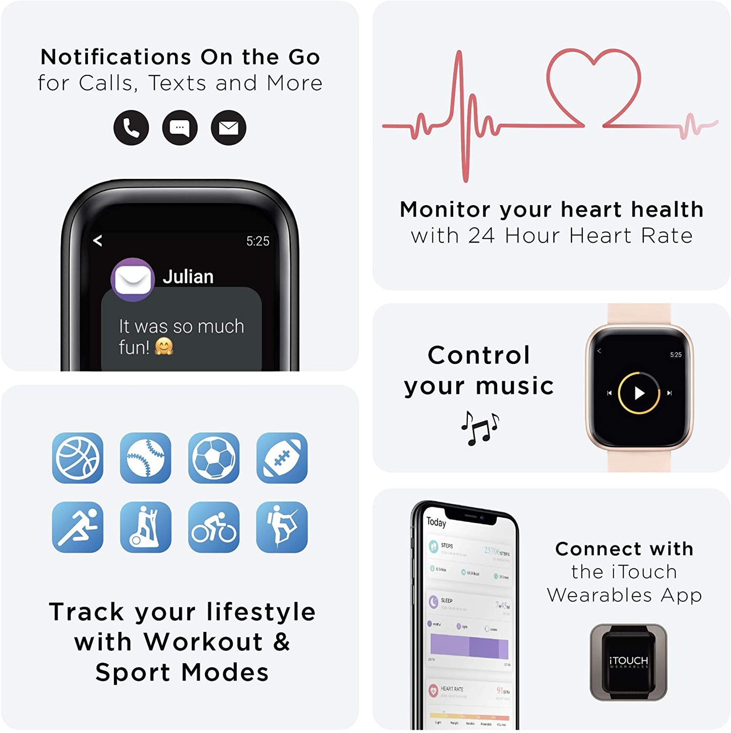 iTouch Sport 3 Health and Fitness Smart Watch with 24/7 Heart Rate, Pedometer, Body Temperature Monitor, 14+ Days Battery