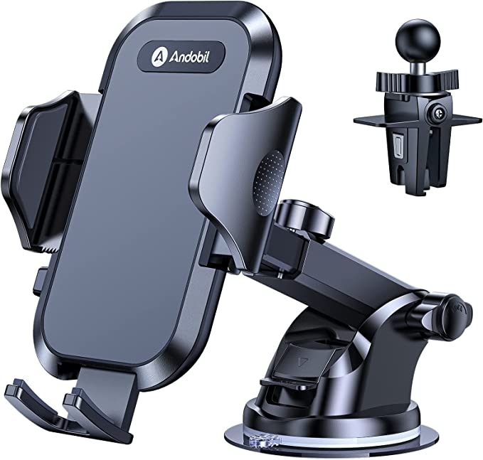andobil Car Phone Mount, [Sturdy & Powerful Suction] Universal Adjustable Arm Car Phone Holder Mount for Dashboard, Air Vent, Windshield Cell Phone Mount, Stable for All Cell Phones & Thick Case