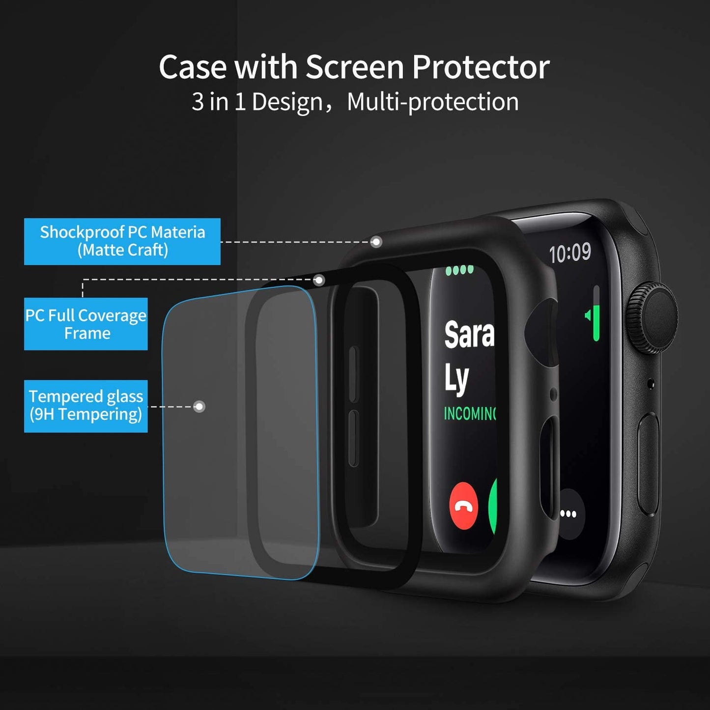 [2 Pack] Deilin Hard PC Case with Tempered Glass Screen Apple Watch Protector...
