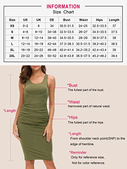 Missufe Women's Sleeveless Racerback Tank Ruched Bodycon Sundress Midi Fitted Casual Dress Sz M