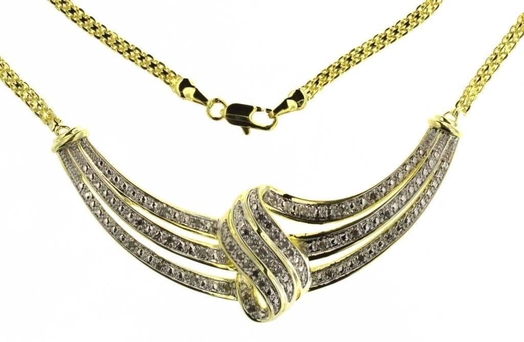 Beautiful 1/2ct Diamond Evening Necklace 14kt. Gold over Brass Necklace