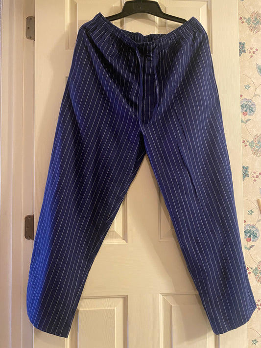 Blue w/White Stripes 100% Cotton Women Drawstring Pants Size XL