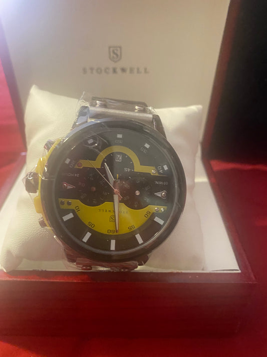 Stockwell Men's Chronograph Watch Limited Edition Motor Bike  Black & Yellow -New