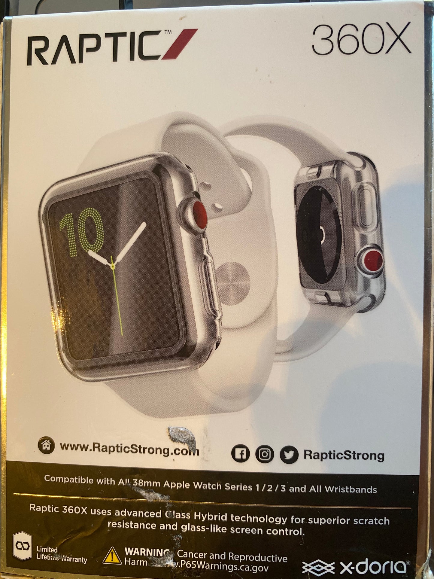 NEW Raptic 360X 38mm Glass Hybrid Protector with Rubber Bumper for Apple Watch