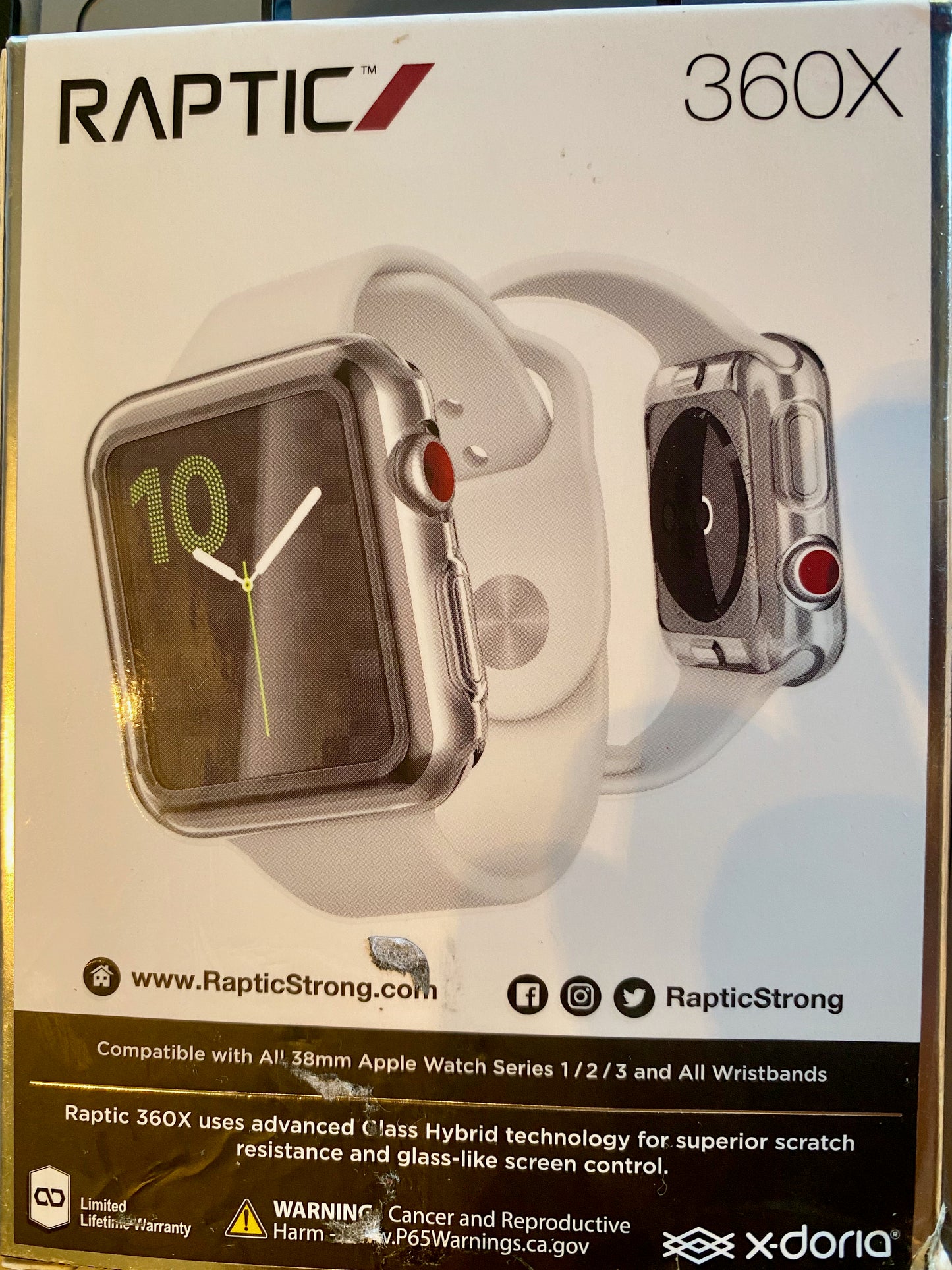 NEW Raptic 360X 38mm Glass Hybrid Protector with Rubber Bumper for Apple Watch