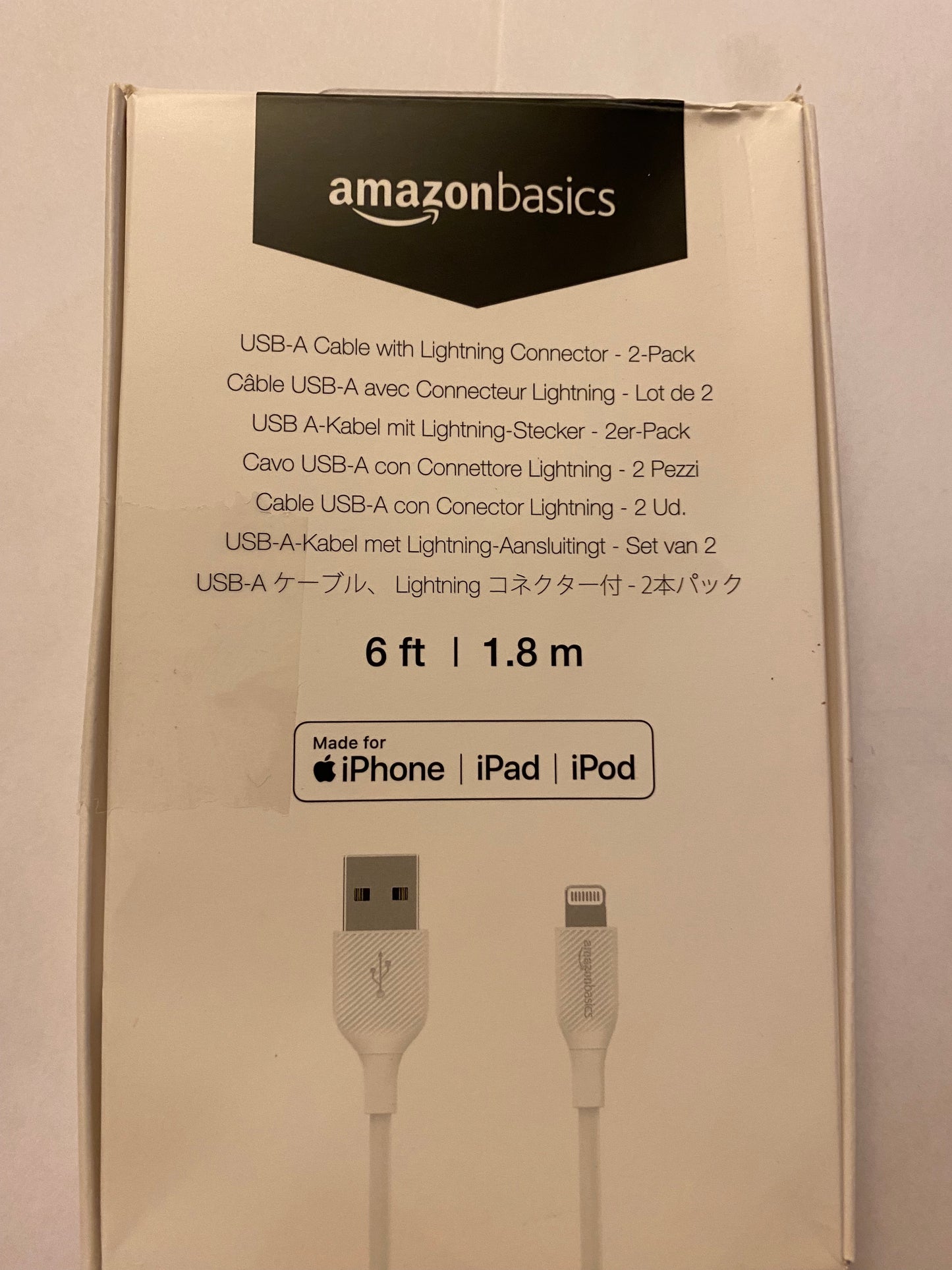 Amazon Basics ABS USB-A to Lightning Cable Cord, MFi Certified Dark Gray 2-Pack