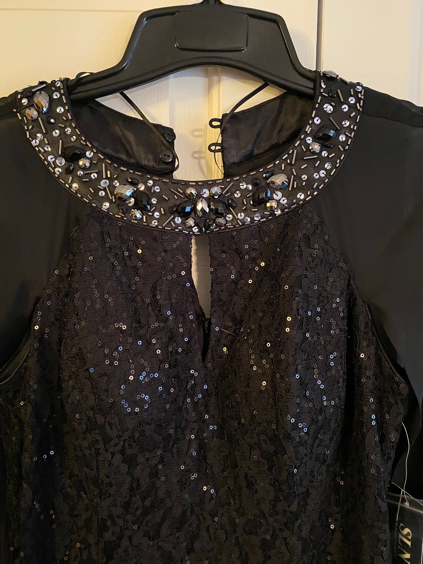 S.L. Fashions Women's Petite Long Sequin Dress with Capelet, Bead Black, 8P
