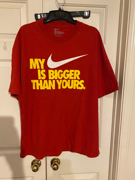 Nike T Shirt Mens Size XXL 2XL Short Sleeve Red Gold "My Nike Is Bigger than..."