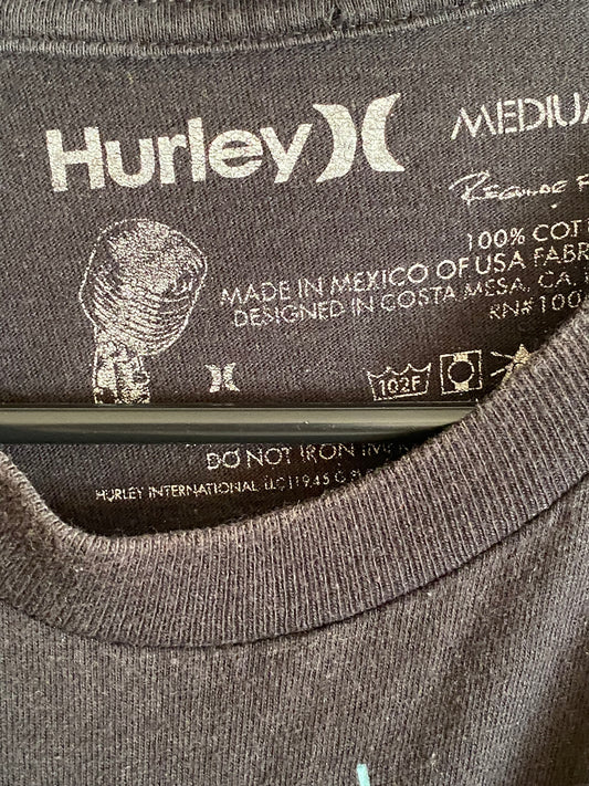 Hurley Men's Black Short Sleeve T-Shirt Size Medium M Design and Spell-out Logo