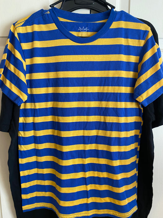 BLUE CROWN Blue and Yellow Striped Men's T-Shirt Size Small (S)