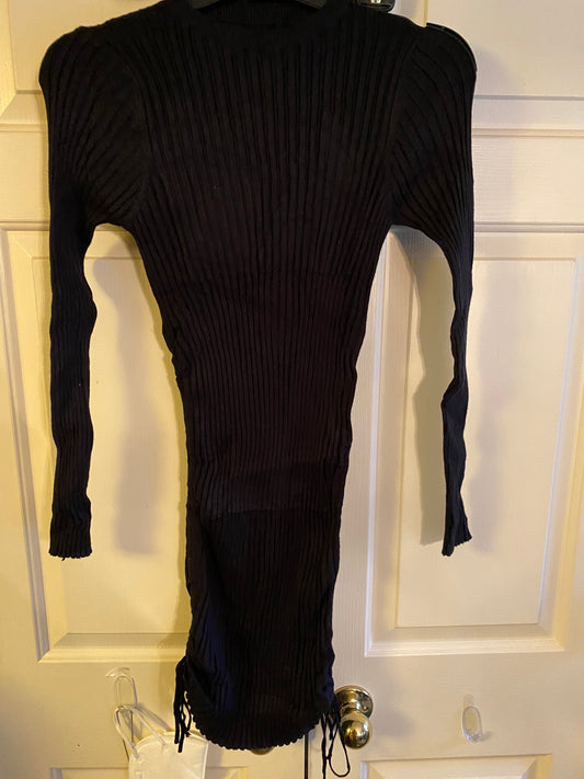 Women's Soft Knit Bodycon Long Sleeve Ribbed Drawstring Dress Size Small NWOT