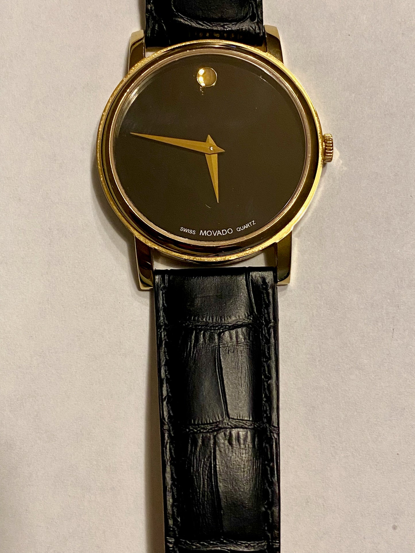 MOVADO Swiss Museum Classic Black Dial Rose Gold Slim Leather Watch $379