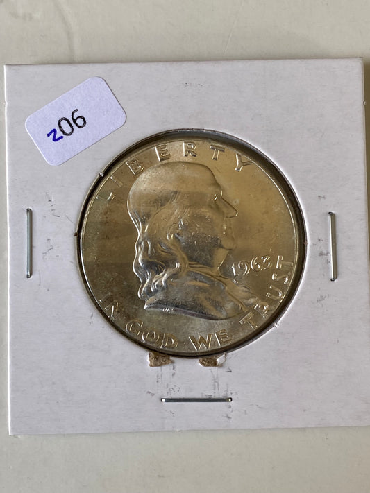 1963 CH BU Franklin Half Dollar
