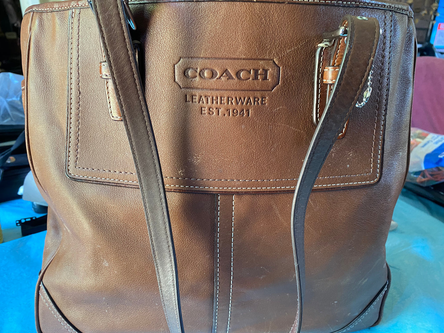 Coach Legacy Classic Tote F0720-F11396 Cognac Brown Tan Purse Bag Silver Hobo