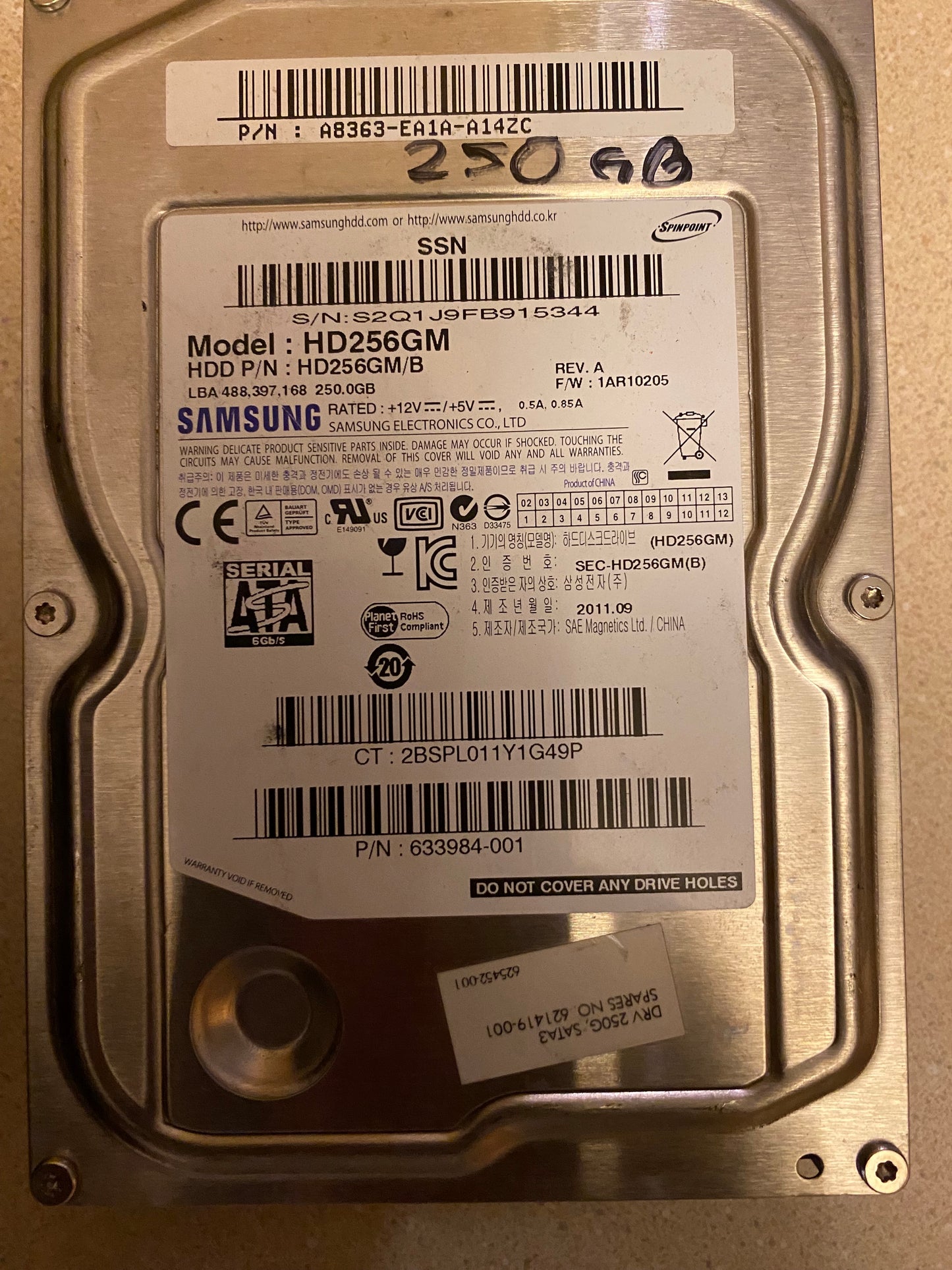 Pre-Owned Samsung 250 GB SATA Spinpoint HD256GM 7200rpm 16MB 3.5 " Internal HDD