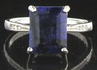 4.08 Carat Emerald Cut Natural Corundum Blue Sapphire Sterling Silver Ring