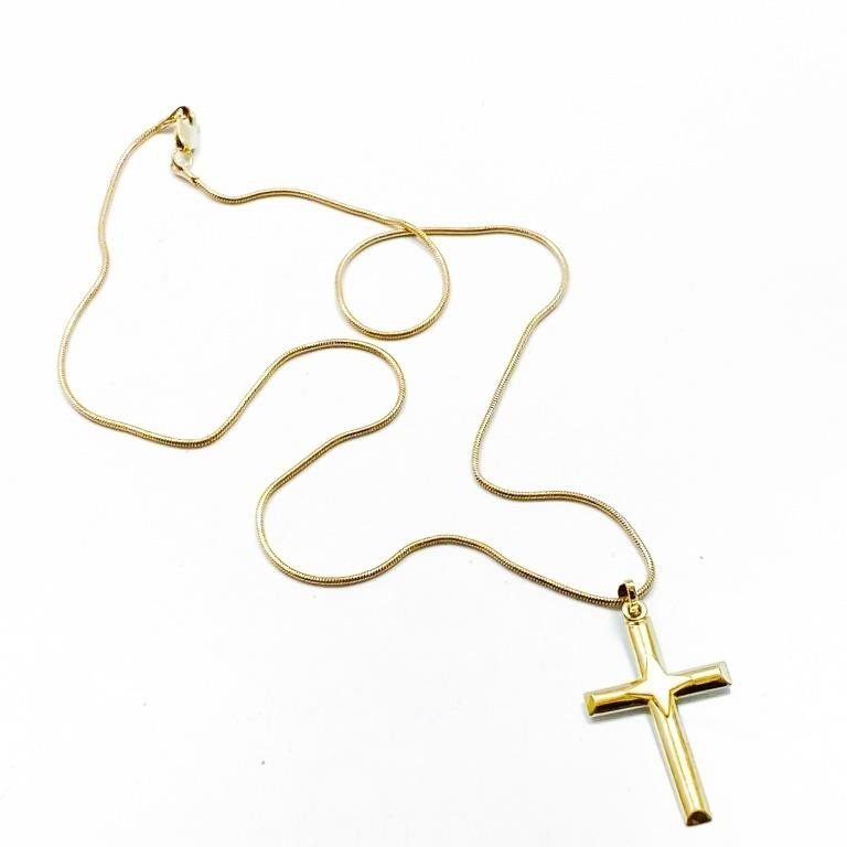 Quality Polished 14k Yellow Gold Necklace and Gold Cross Pendant