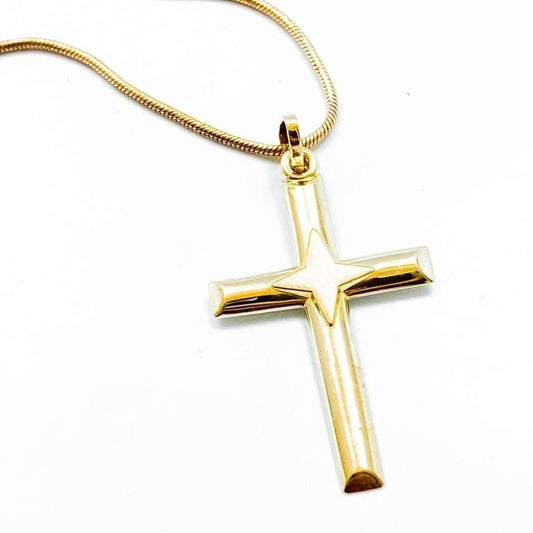 Quality Polished 14k Yellow Gold Necklace and Gold Cross Pendant