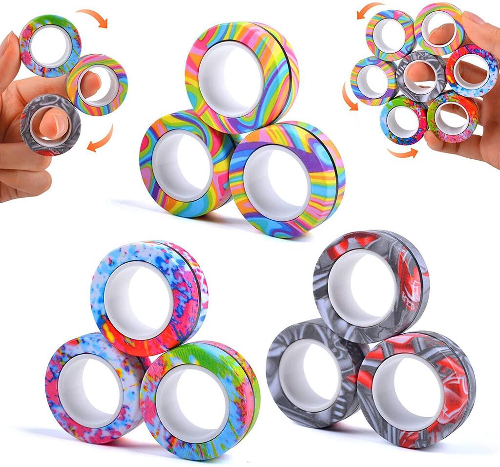 Magnetic Rings Fidget Toy Set, Idea ADHD Fidget Toys, Adult Fidget Magnets Spinner Rings for Anxiety Relief Therapy, Fidget Pack Great Gift for Adults Teens Kids (3PCS)