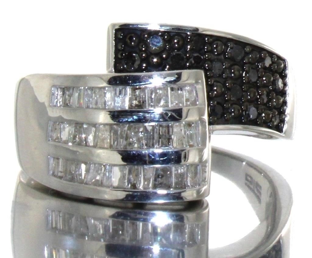 1/2ct Black & White Diamond 925 Silver Crossover Band Ring