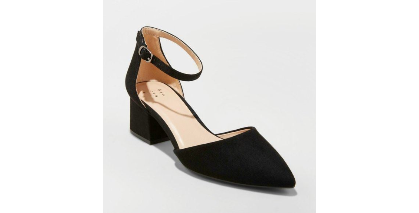 A New Day Natalia Micro suede Pointed Toe Block Heeled Pumps Black
