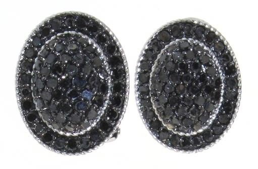 Natural 2.60 ct. Oval Black Diamonds Sterling Silver Earrings with French Lock