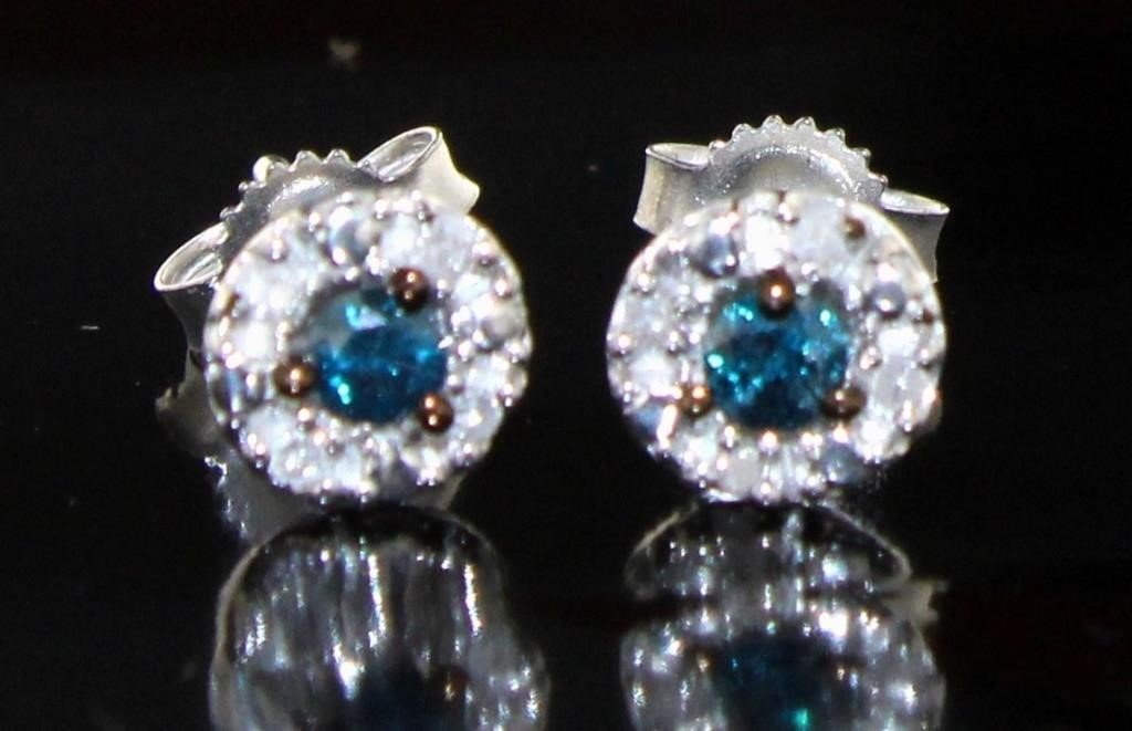 1/2Ctw Genuine Fancy Blue Diamond Sterling Silver Earrings