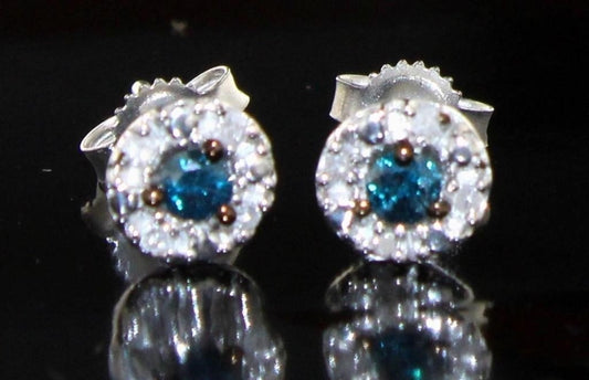 1/2Ctw Genuine Fancy Blue Diamond Sterling Silver Earrings