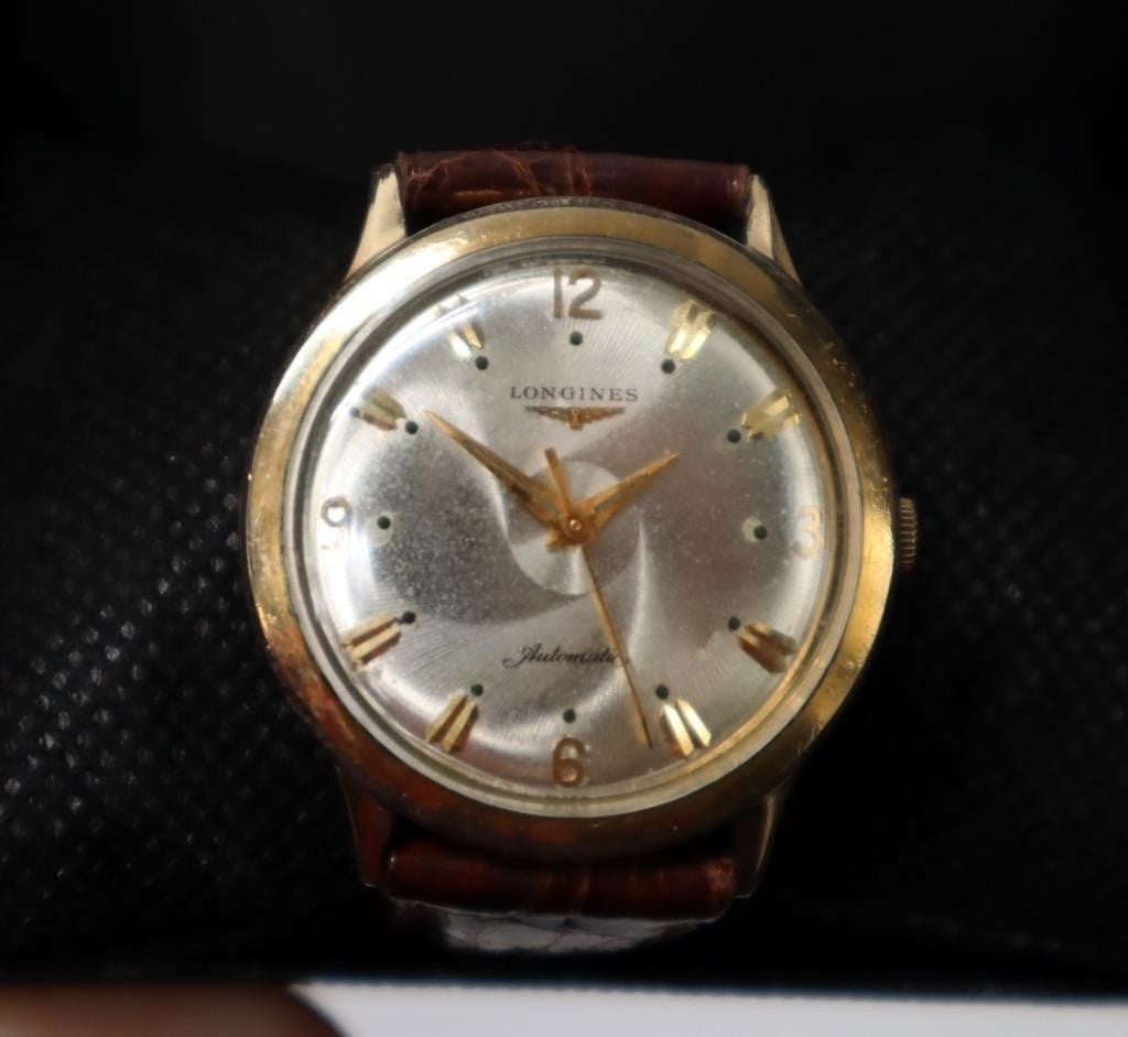 Longines Automatic Watch 10KGF Bezel Brown Leather