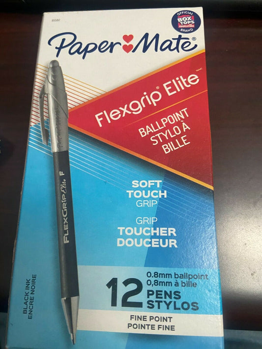 Paper Mate Flex-Grip Elite Ballpoint Retractable Pen Black ink 12 count - New