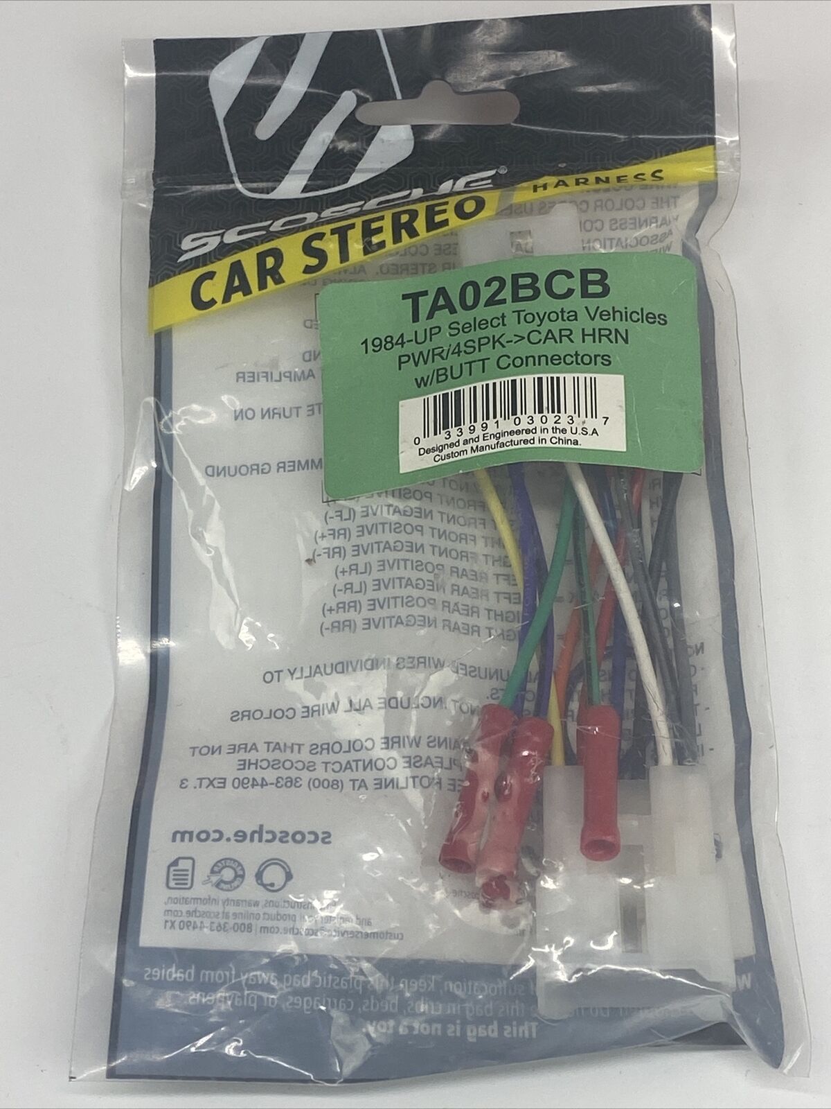 For Toyota 1984-Up Scosche TA02BCB Radio Wiring Harness With Butt Connectors